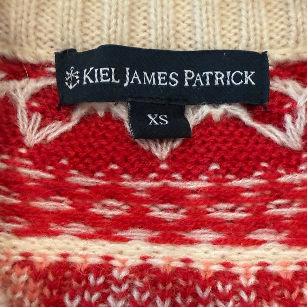 Kiel James Patrick Cream Crewneck Sweater with Red and Pink Heart Yoke - Picture 2 of 3